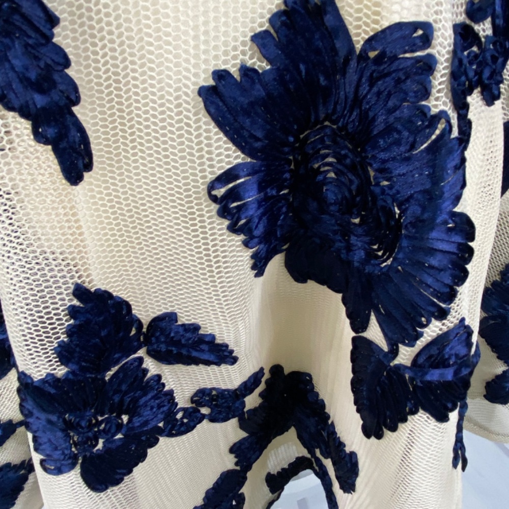 Maniju Blue Ivory Floral Fit and Flare Short Dress Sleeveless Formal Size Large - Picture 3 of 11